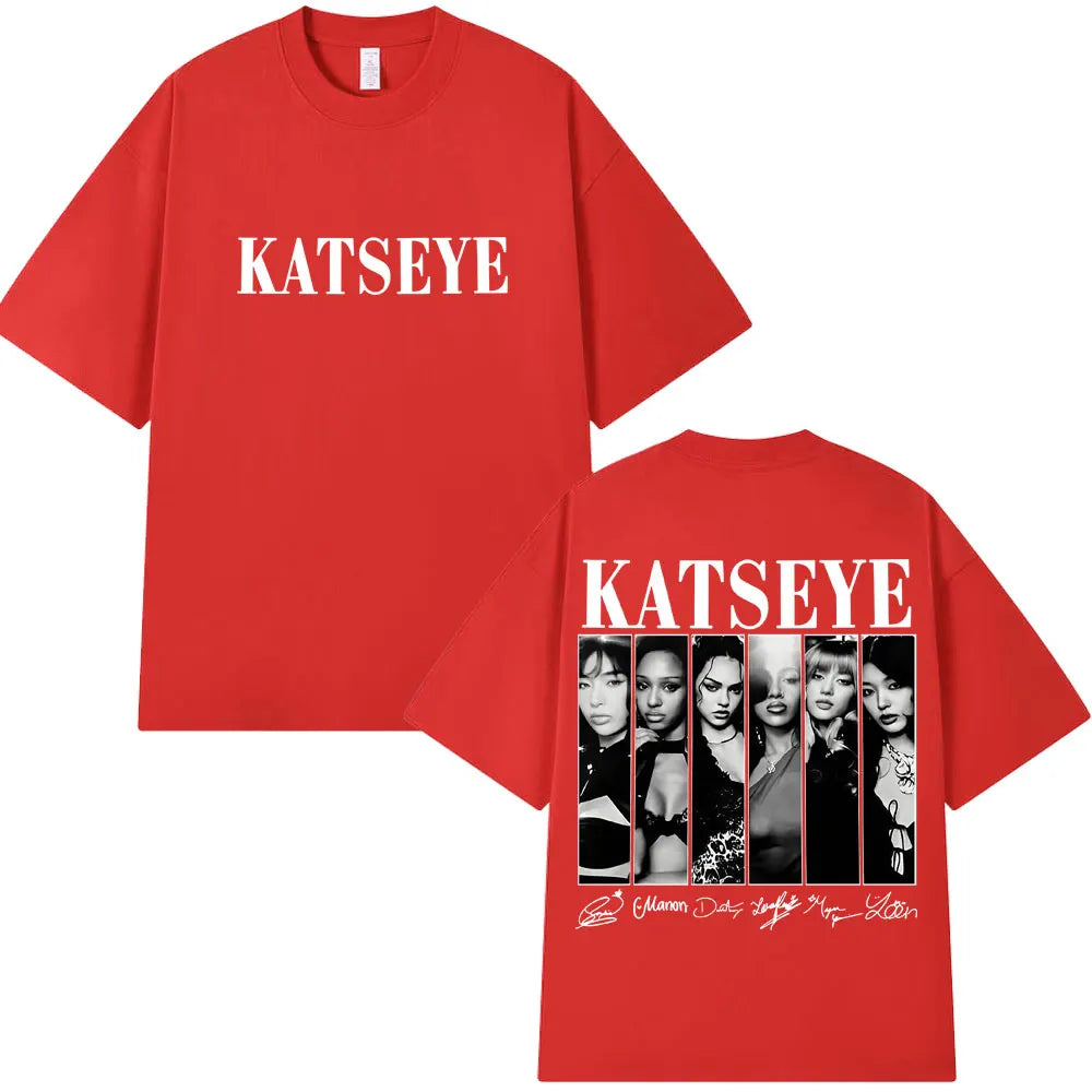 Vintage Korean Style Katseye Graphic T Shirts Kpop Fashion Men Women Popular T-shirt 100% Cotton Oversized T Shirts Streetwear