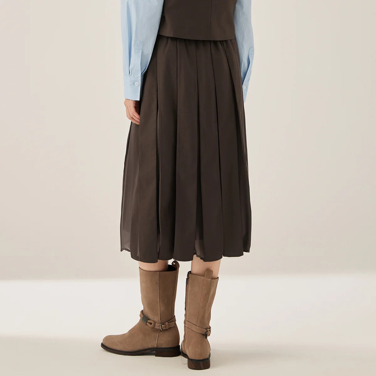 KL7523327 Women's Elegant Pleated Midi Skirt Chiffon A-Line Wool Blend Fall Clothing