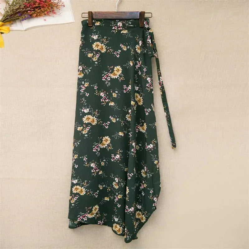 11 Colors Women's Summer High Waisted Lace-Up Sexy Wrap Midi Skirt Korean Trendy Beach Elastic Waist Solid All-Match Skirt