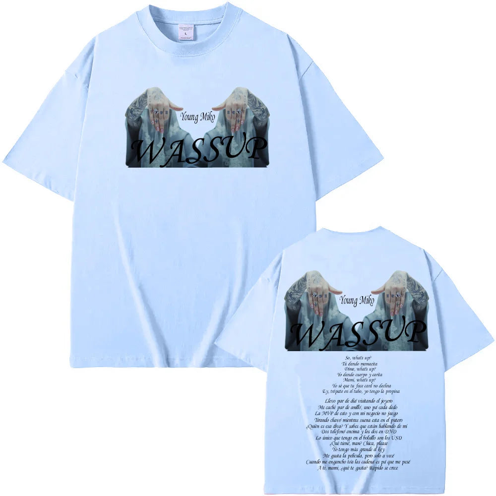 Young Miko-WASSUP T-shirt Korean Style Short Sleeve Casual Grunge Tee-shirt for Summer Retro O-neck Tshirt Roupas Femininas