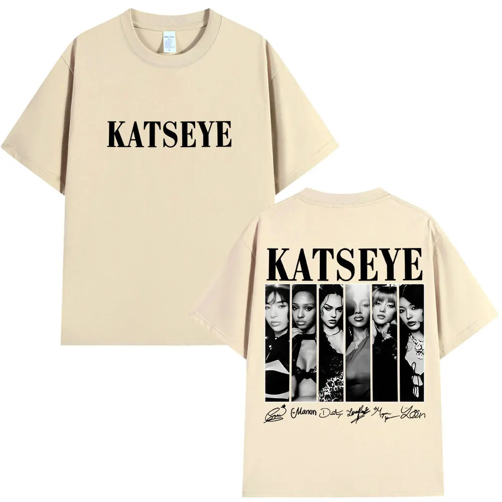 Vintage Korean Style Katseye Graphic T Shirts Kpop Fashion Men Women Popular T-shirt 100% Cotton Oversized T Shirts Streetwear