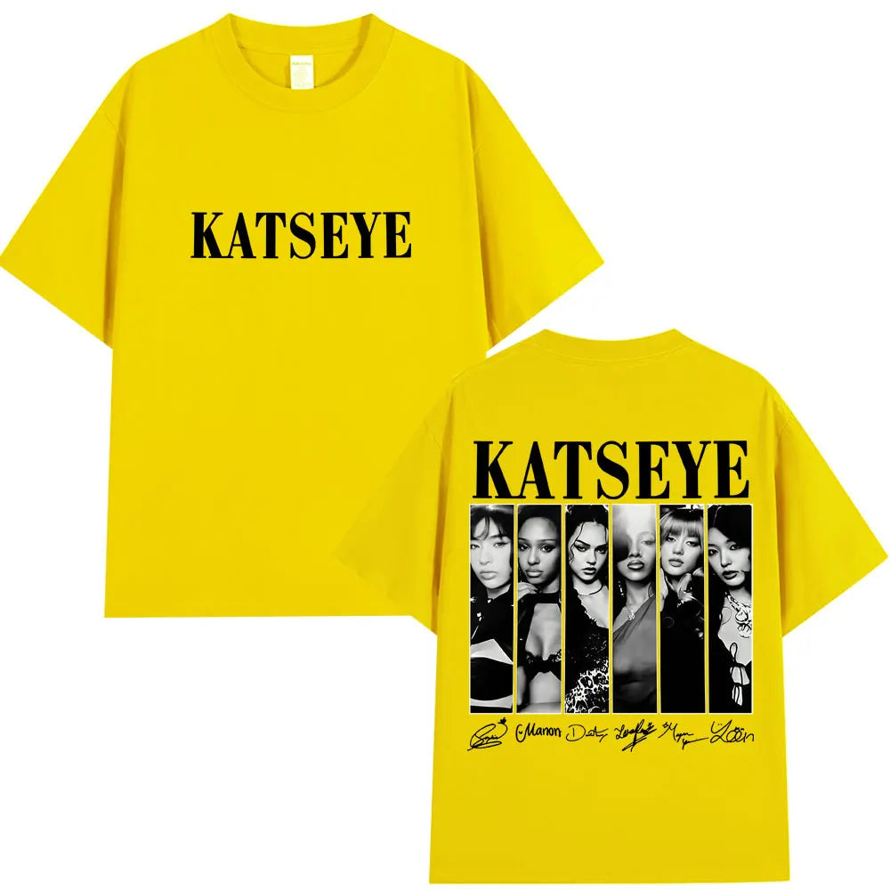 Vintage Korean Style Katseye Graphic T Shirts Kpop Fashion Men Women Popular T-shirt 100% Cotton Oversized T Shirts Streetwear
