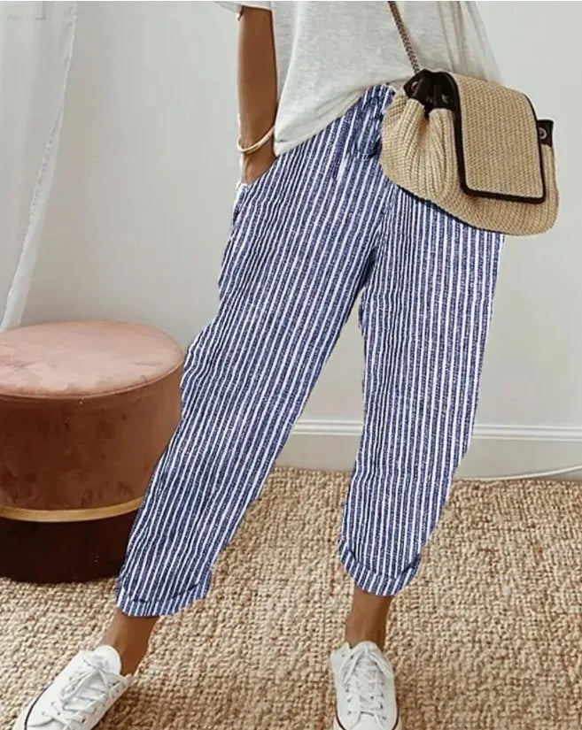 2026 spring and summer hot fashion Japanese and Korean casual loose striped drawstring elastic waist casual pants