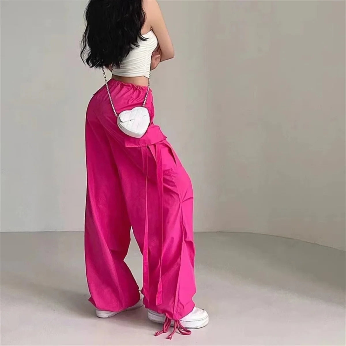 Red Cargo Pants Women Casual Joggers High Waist Loose Female Hip Hop Trousers Korean Punk Pants Funny Capri Pockets Pants Femme