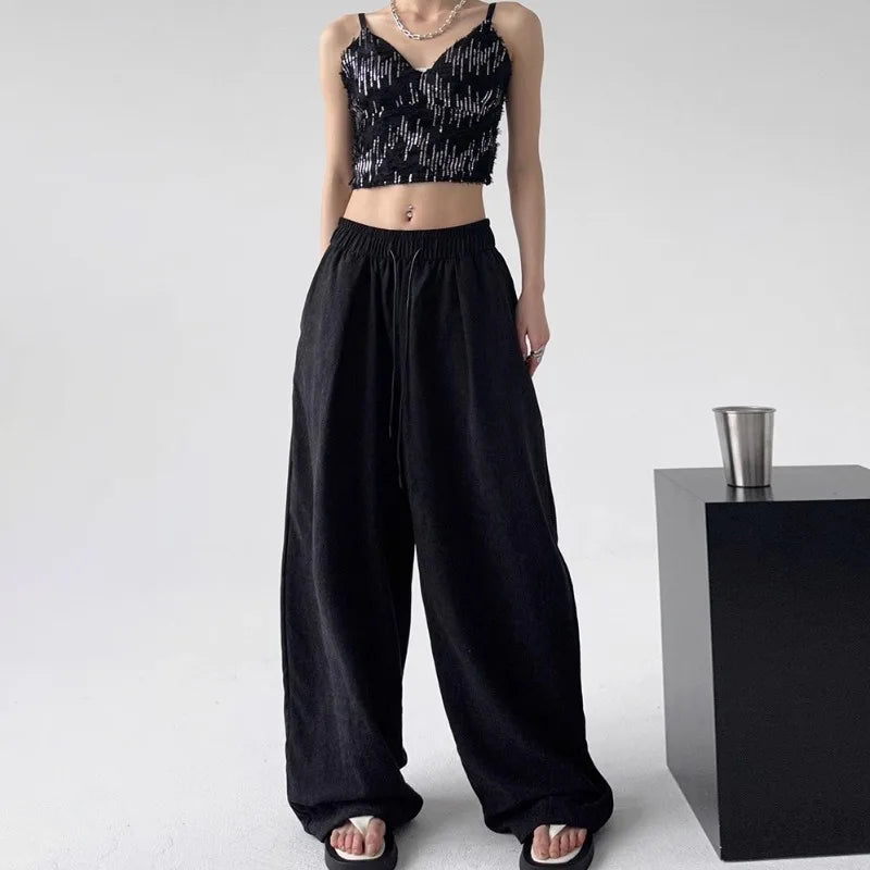 Baggy Sweatpants for Women Wide Pants Casual Women's Pants Korean Style High Waisted Sweatpants Woman Trousers Summer Ice Silk