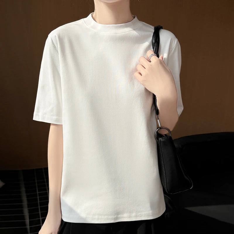 Women's Short Sleeve O-Neck T-Shirt 100% Cotton Knitted Breathable Cool Korean Style Hot Selling Summer Top