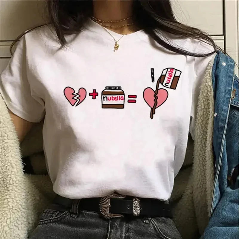 Ladies' New Kawaii Fashion Nutella Fun Printed T-shirt Harajuku Women's Cute Cartoon Korean Top T-shirt Women's Clothing