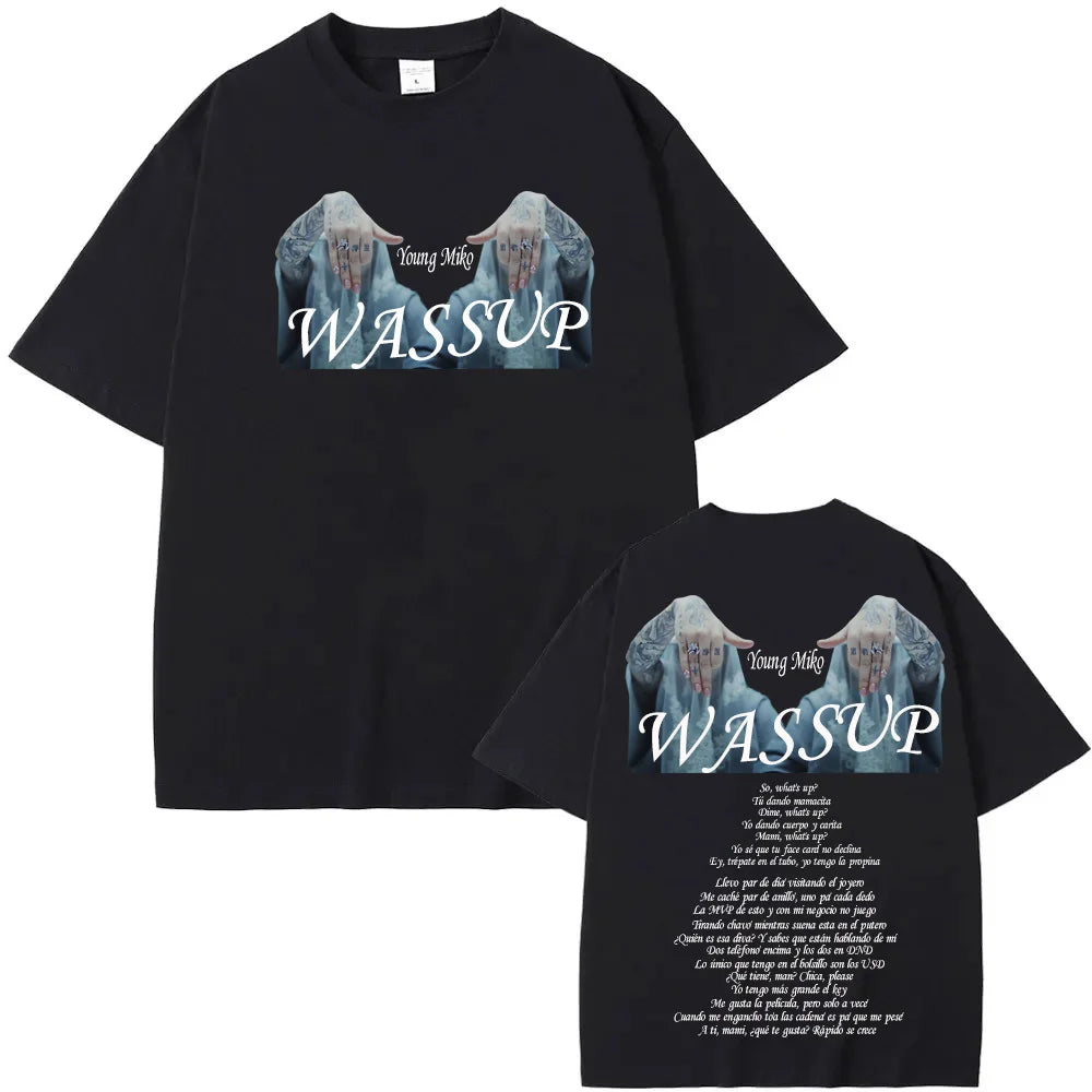 Young Miko-WASSUP T-shirt Korean Style Short Sleeve Casual Grunge Tee-shirt for Summer Retro O-neck Tshirt Roupas Femininas