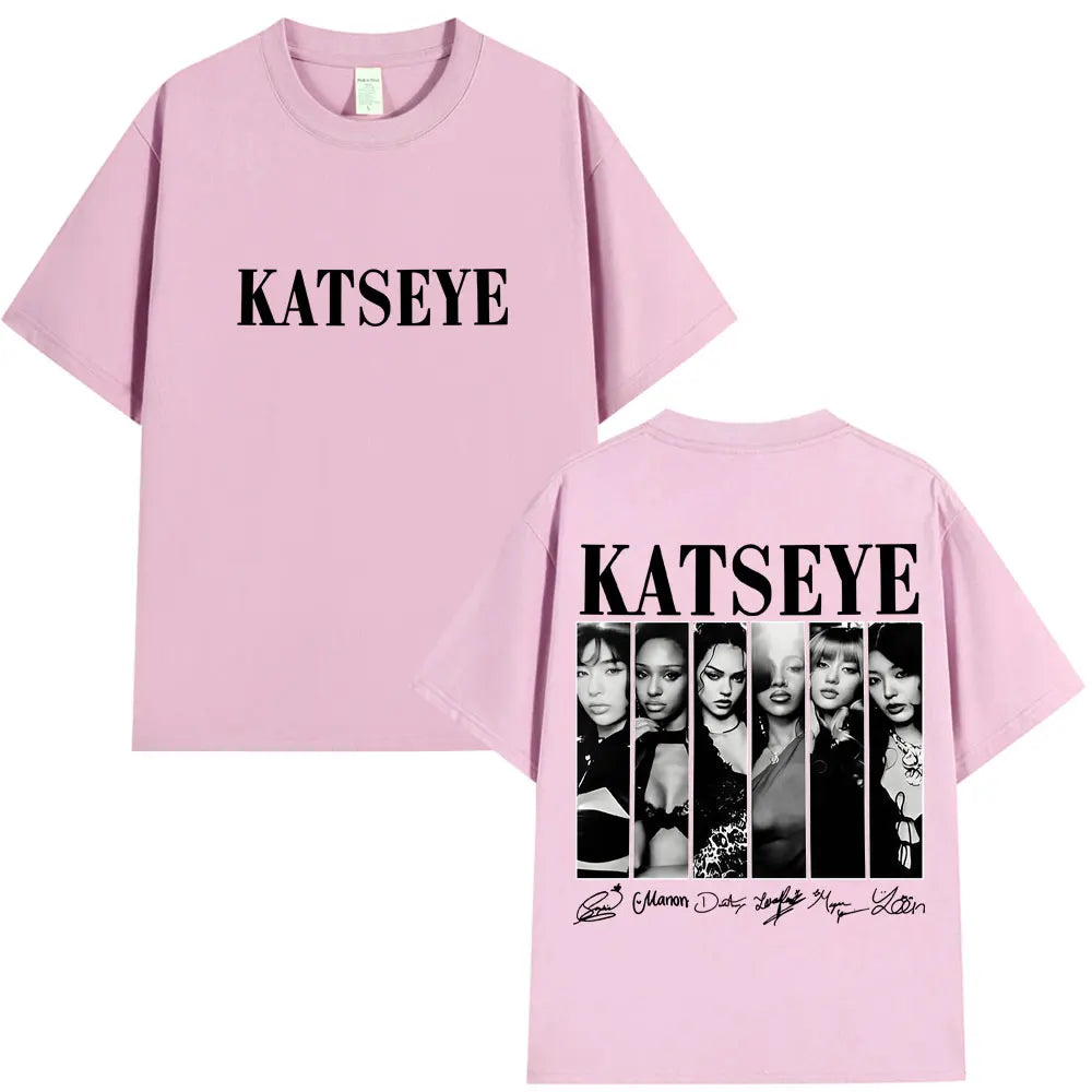 Vintage Korean Style Katseye Graphic T Shirts Kpop Fashion Men Women Popular T-shirt 100% Cotton Oversized T Shirts Streetwear