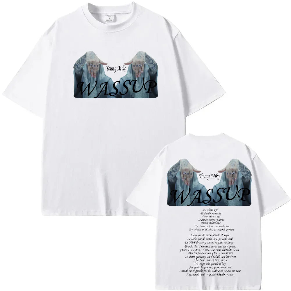 Young Miko-WASSUP T-shirt Korean Style Short Sleeve Casual Grunge Tee-shirt for Summer Retro O-neck Tshirt Roupas Femininas