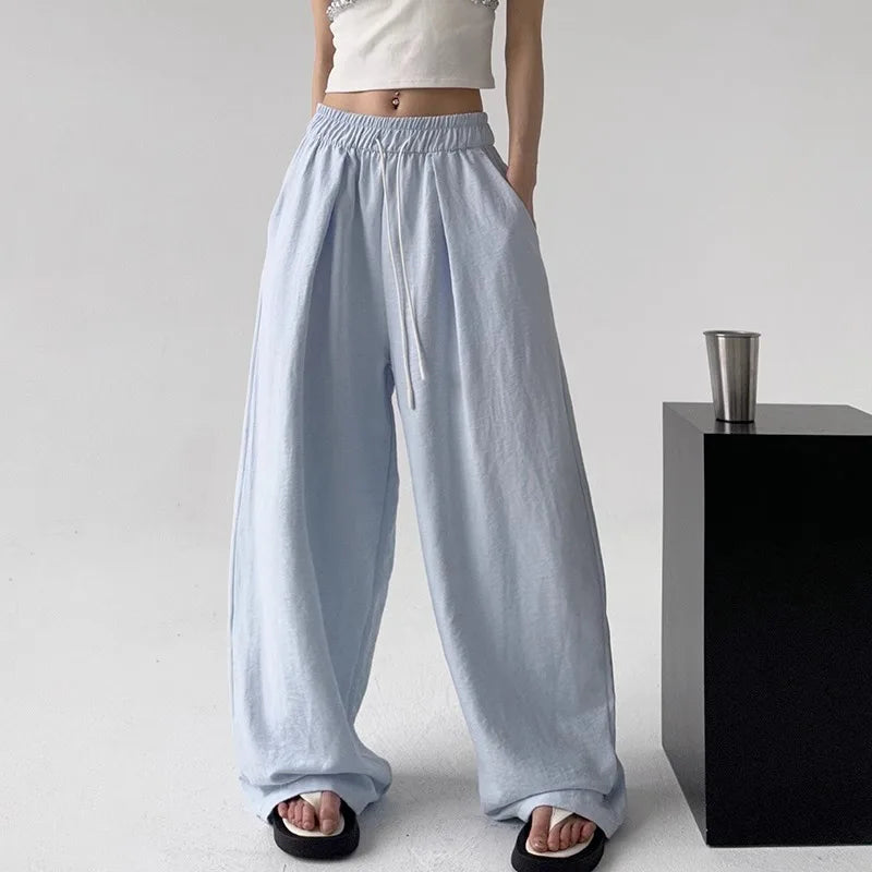 Baggy Sweatpants for Women Wide Pants Casual Women's Pants Korean Style High Waisted Sweatpants Woman Trousers Summer Ice Silk