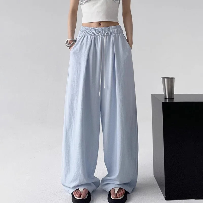 Baggy Sweatpants for Women Wide Pants Casual Women's Pants Korean Style High Waisted Sweatpants Woman Trousers Summer Ice Silk