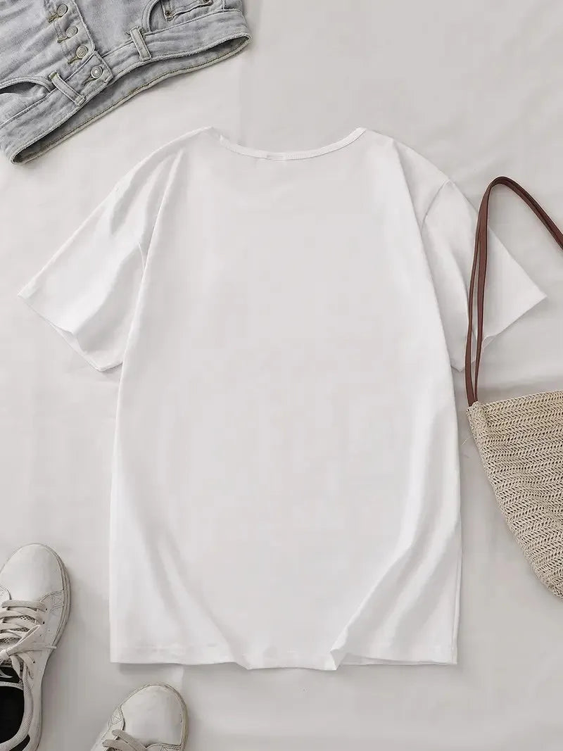 Women's T-shirt Fashion Ladies T-Shirts with Santa Hat and Korean Text Cute and Cozy Korean Style, Ideal for SpringSummer