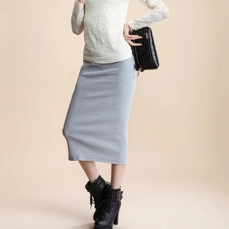 Winter Womens Skirt High Waist Stretch Pencil Long Split Front Slit A Line Casual Korean Style Elegant Black Pencil Skirt