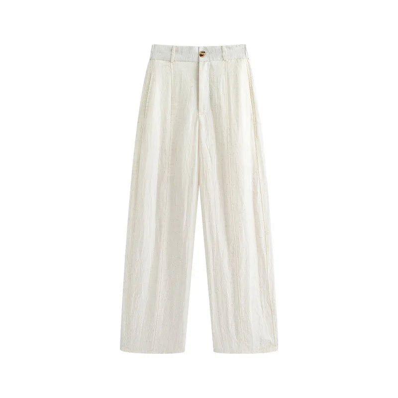 Women's Linen Lyocell Blend Wide Leg Pants Solid Color Versatile Casual Loose Straight Pants Spring Summer High Waist Trousers