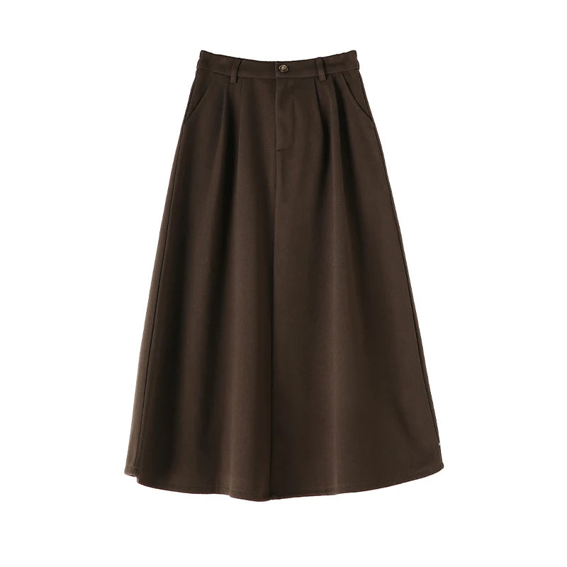 High Waist Woolen Skirt Women Long 2024 Autumn Winter Plus Size Women Clothing Elastic Waist A Line Brown Or Black Skirt Women
