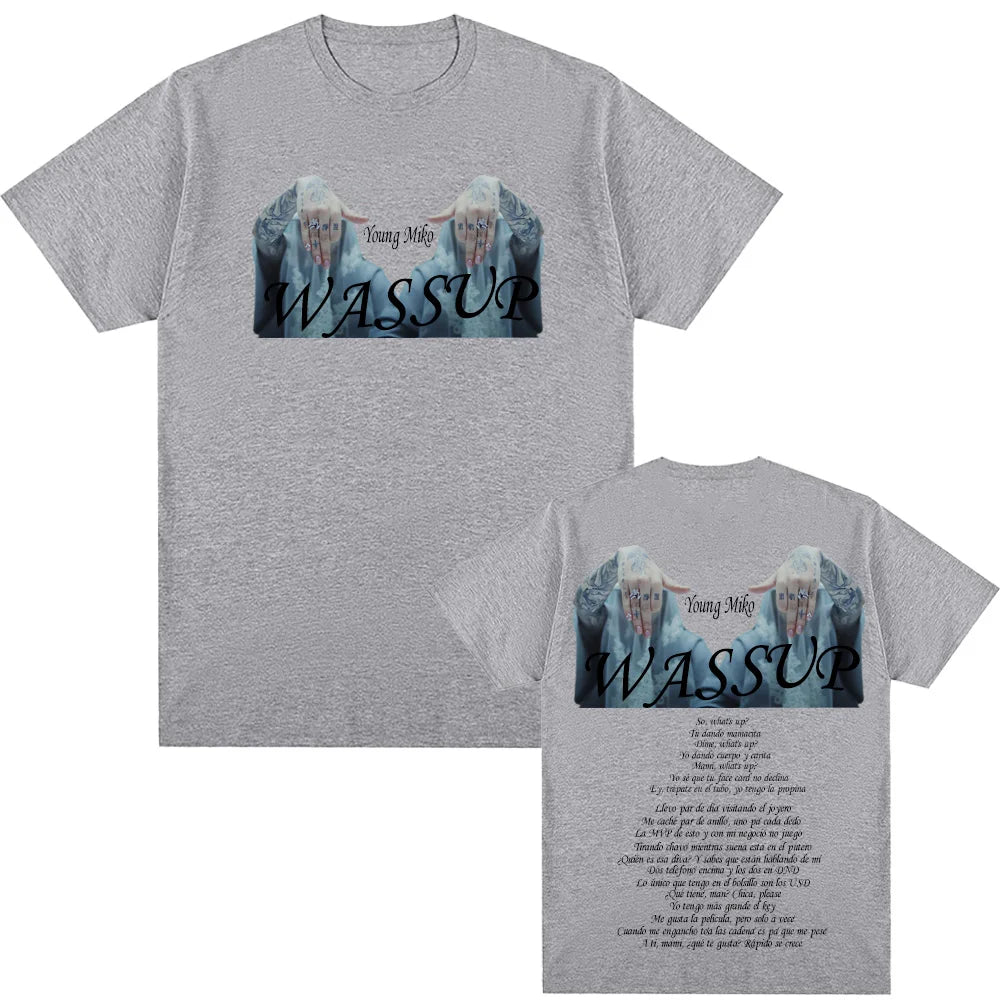 Young Miko-WASSUP T-shirt Korean Style Short Sleeve Casual Grunge Tee-shirt for Summer Retro O-neck Tshirt Roupas Femininas