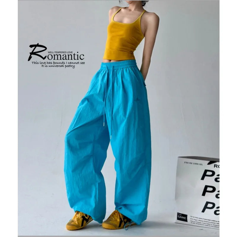 Traf American Retro Hot Girl Work Pants Loose Street Dance Hip-hop Trend Woman Clothing Korean Popular Clothes Women's