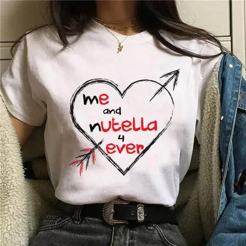 Ladies' New Kawaii Fashion Nutella Fun Printed T-shirt Harajuku Women's Cute Cartoon Korean Top T-shirt Women's Clothing
