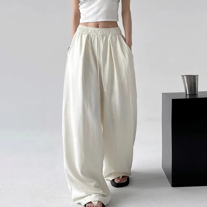 Baggy Sweatpants for Women Wide Pants Casual Women's Pants Korean Style High Waisted Sweatpants Woman Trousers Summer Ice Silk