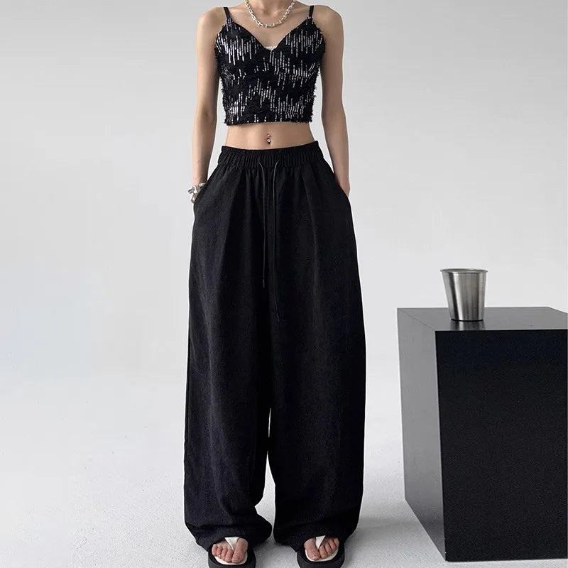 Baggy Sweatpants for Women Wide Pants Casual Women's Pants Korean Style High Waisted Sweatpants Woman Trousers Summer Ice Silk