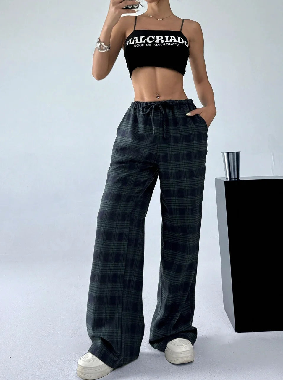 Adult long textile pants Grid Japanese Korean European and American styles casual elegant and fashionable suitable for all