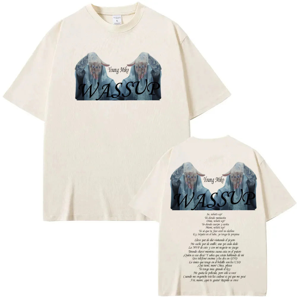 Young Miko-WASSUP T-shirt Korean Style Short Sleeve Casual Grunge Tee-shirt for Summer Retro O-neck Tshirt Roupas Femininas