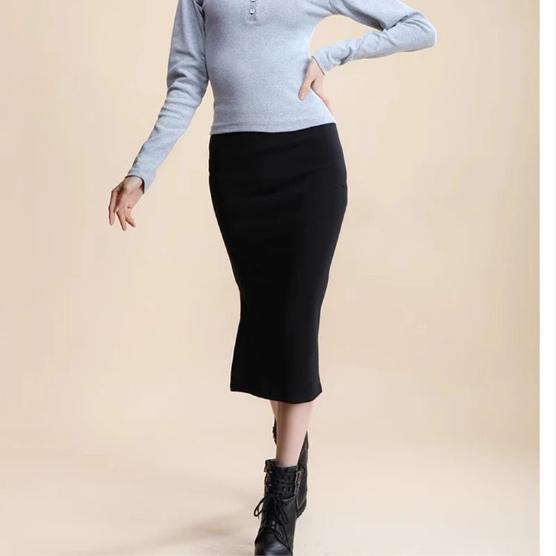 Winter Womens Skirt High Waist Stretch Pencil Long Split Front Slit A Line Casual Korean Style Elegant Black Pencil Skirt