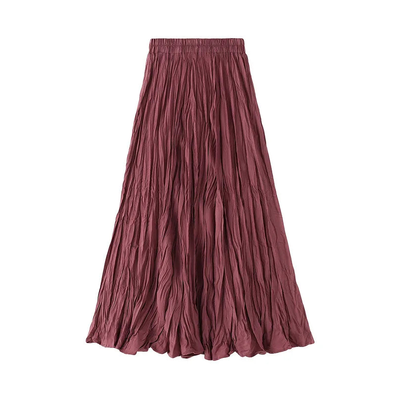 2022 Autumn Winter Wrinkled Black Pleated Skirt Women Korean Style Casual High Waisted A-Line Long Skirts Midi falda plisada