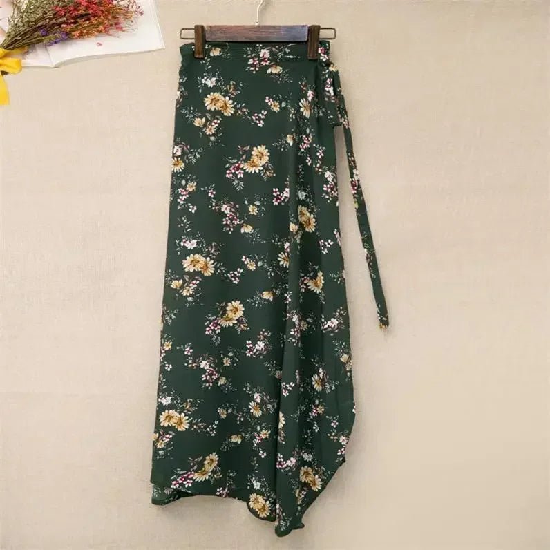 11 Colors Women's Summer High Waisted Lace-Up Sexy Wrap Midi Skirt Korean Trendy Beach Elastic Waist Solid All-Match Skirt