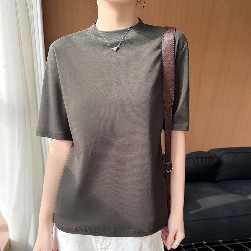 Women's Short Sleeve O-Neck T-Shirt 100% Cotton Knitted Breathable Cool Korean Style Hot Selling Summer Top